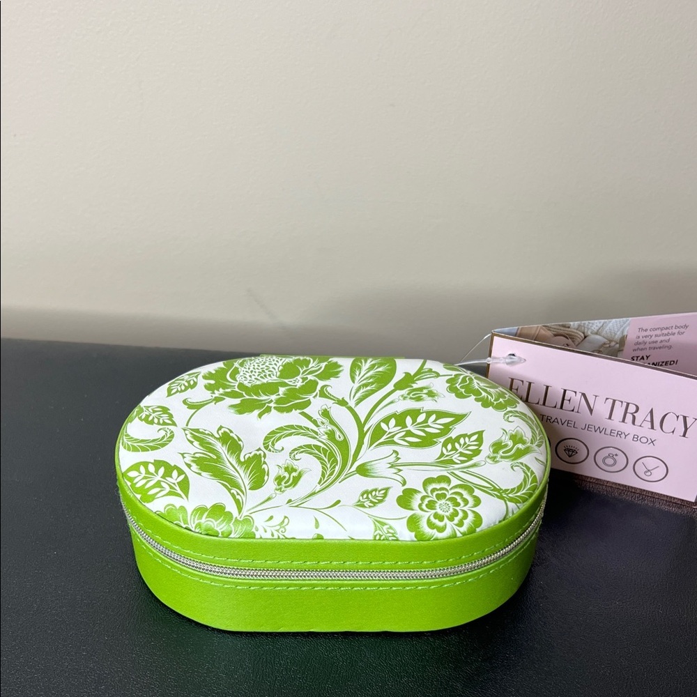 Ellen Tracy | Lime Green Floral Travel Jewelry Case